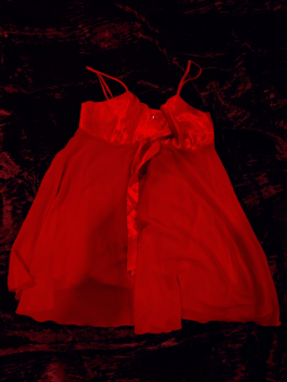 Womens Red Half Satin Half Chiffon Lingerie Babydoll Mini Slip Dress Y2K
